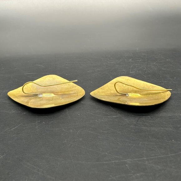 Vintage Earrings Crescent Moon Brass Copper Boho Celestial Modern Mixed Metal - Picture 4 of 8